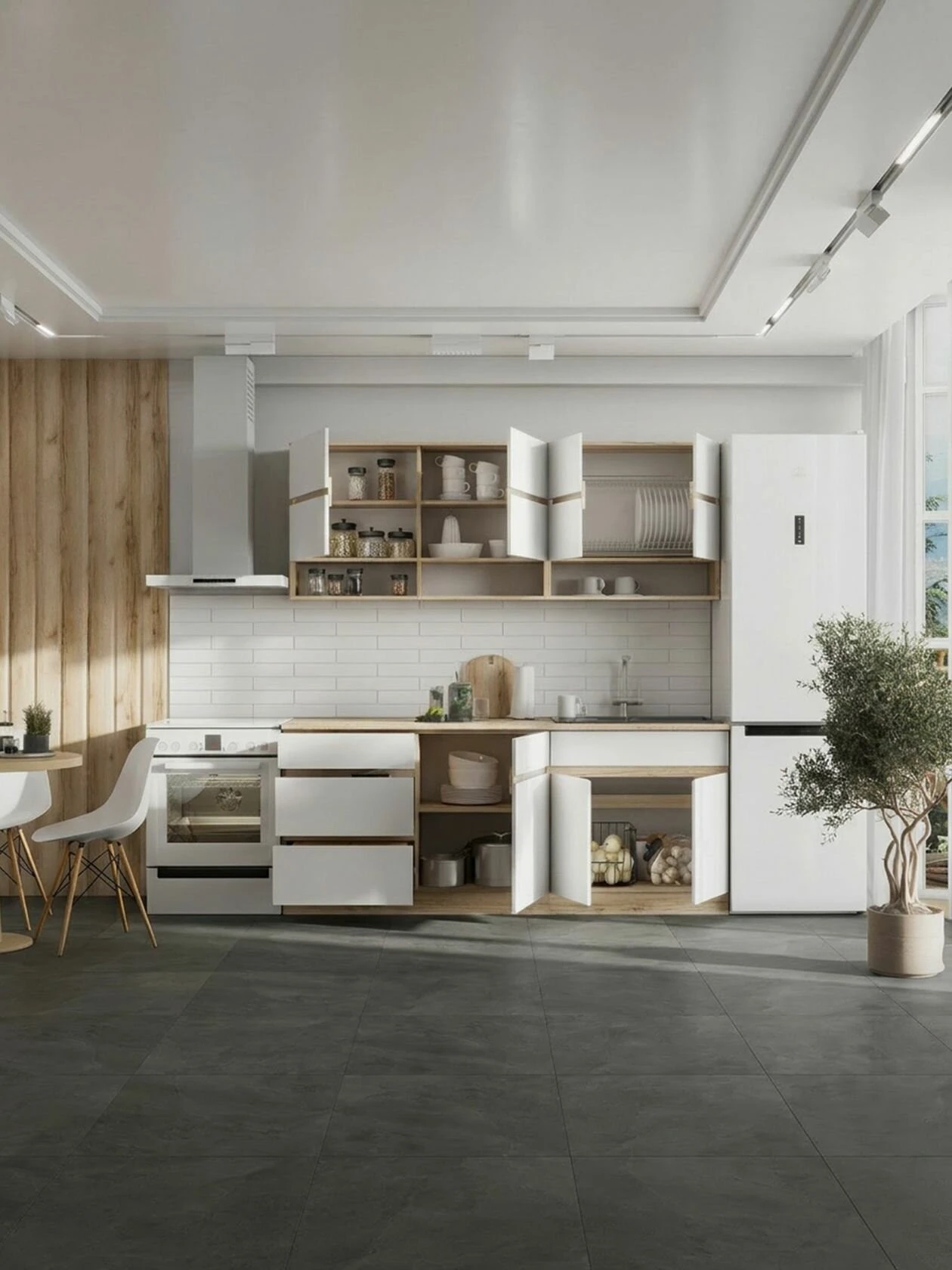 Кухонный гарнитур Бланманже 2 м, мебель для дома и кухни, Дуб Делано / Белый / столешница Дуб Сонома